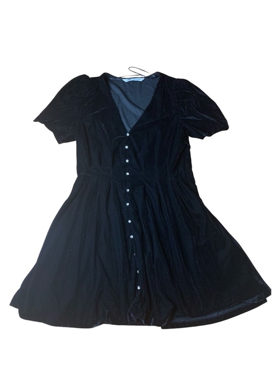 Zara Dresses & Skirts - ZARA Black Velvet Mini Dress Crystal Rhinestone Button Puff Sleeve M